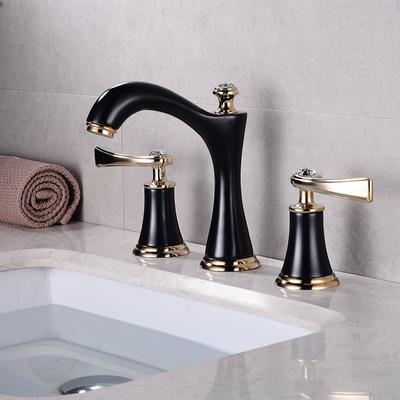 BAKALA Grifo de lavabo negro para cubierta de baño Instalación de grifo de baño Agujero blanco 3 manijas dobles Cobre Cromado Grifo de agua caliente y fría