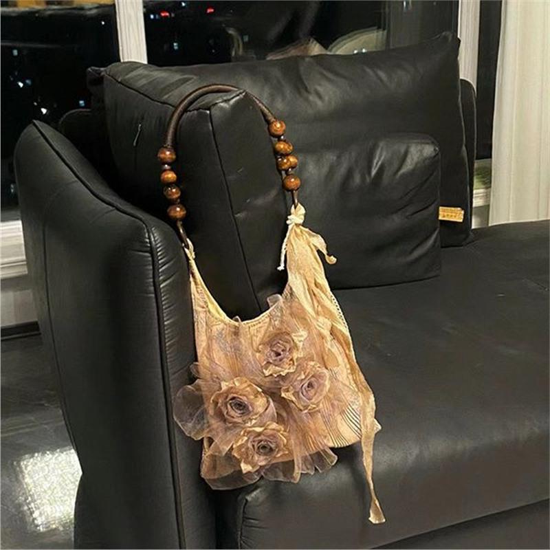 

Велика місткість трави та деревини, пофарбована квіткова троянда, плісирована китайська ретро-тоут під пахвами через плече