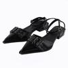 Sandals for Women with Low Heels Square Summer 2024 Closed Ladies Shoes Pointed Toe Footwear Strap Beige Korea on Offer Vintage