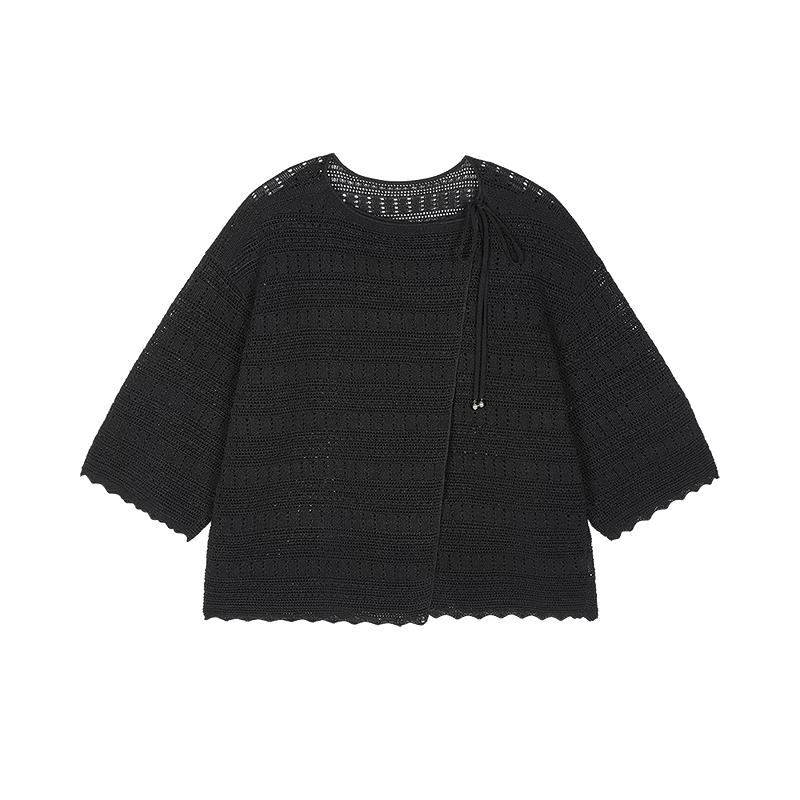 

LESS 2025 Autumn Round Neck Mid-Sleeve Short Knit Cardigan S