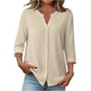 Womens V Neck Button Down Blouse Three Quarter Sleeve Loose Fit Casual Top for Daily Office Wear