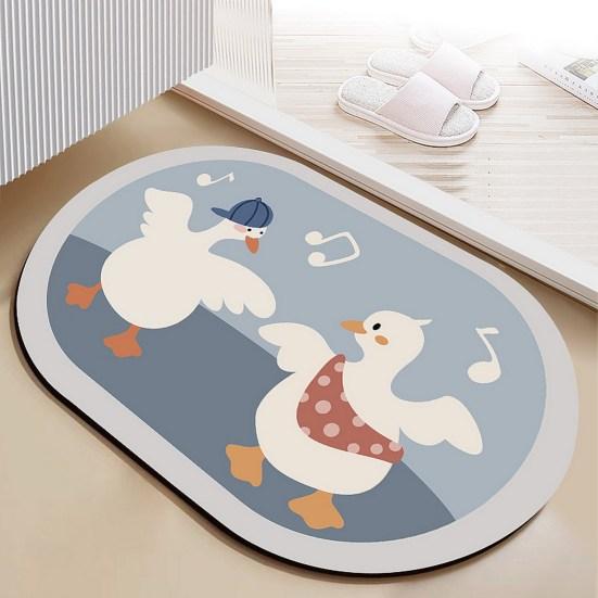 Cartoon Oval Bath Mat for Bathroom Non Slip Diatomaceous Floor Mat Super Absorbent Bathroom Rug Fit Under Door Quick Dry Floor Mat