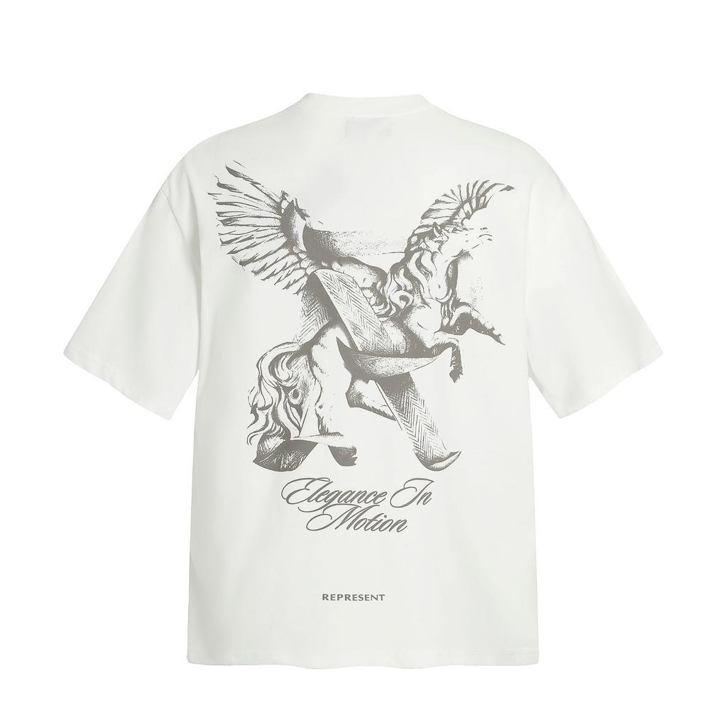 25 Grenzüberschreitende Europäische und Amerikanische Trendmarken Repräsentieren Leben Pegasus Buchstabe R Aufgedrucktes Kurzarm-T-Shirt Herren und Damen High Street