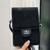 Fashionable 2024 Rhinestone Embellished Velvet Phone Bag Vertical Small Handbag For Women