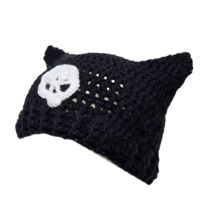 Woolen Yarn Cap Girls Bonnet Y2K Earflap Bobble Hat Adult Headdress Cat Ears Hat