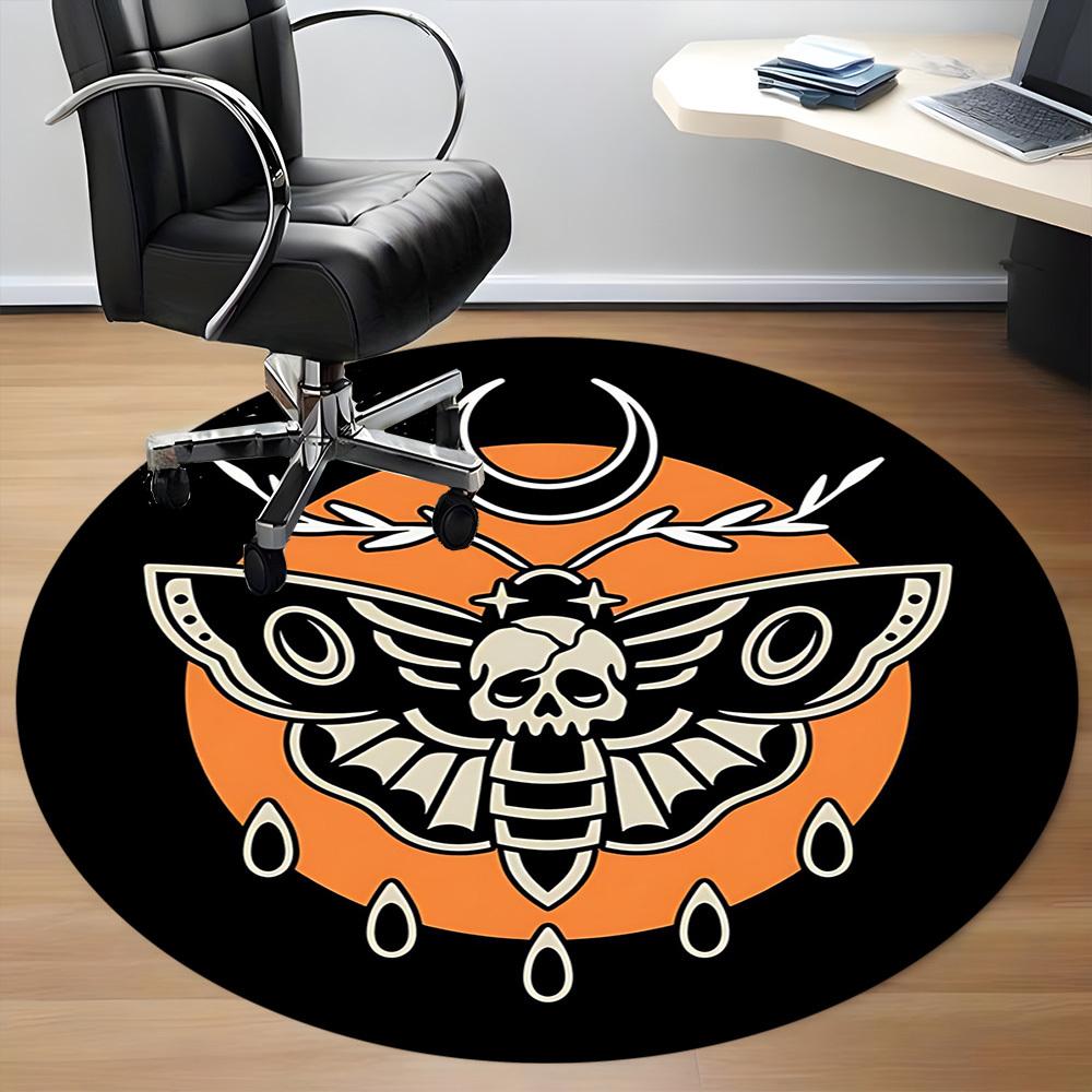1PCMoth Skull Office Round Area Rug,  Mat Suitable For Office, Under Office Chairs Bedroom Living Room Home Decor, Room Deco