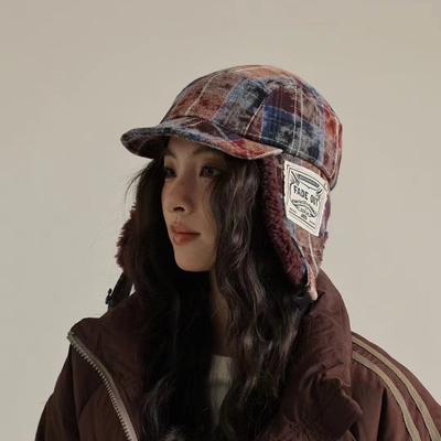 Women Autumn Winter Thickened Warm Ear Protection Pilot Bomber Hat Japanese Trendy Brand Cold-proof Ski Lei Feng Hat Men