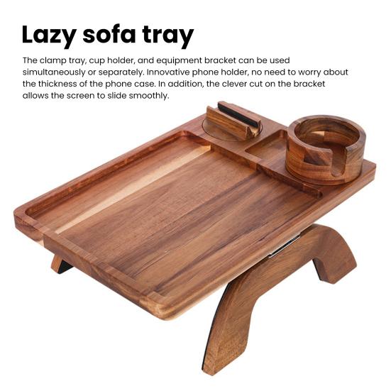 Sofa Food Tray with Cup Holder Phone Mount High Stability Smooth Edge Minimalist Style 3-in-1 Clip-on Tray Drink Holder