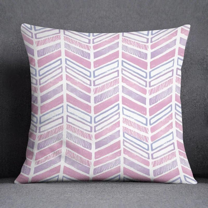 Pink Purple Geometric Floral Cushion Cover Peach Skin Cute Feather Throw Pillowcase Sofa Living Room Bedroom Home Decor 40X40