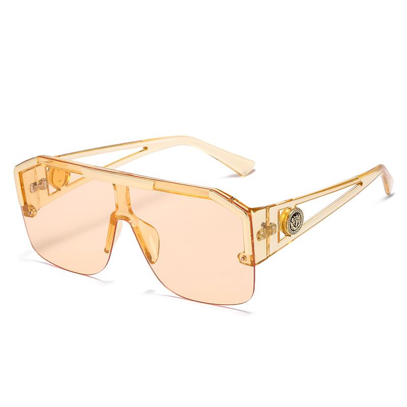 One Pieces Sunglasses Women Brand Flat Top Large Glasses Lion Head Hollow Out Big Sun Shades Uv400 Half Frame Eyewear