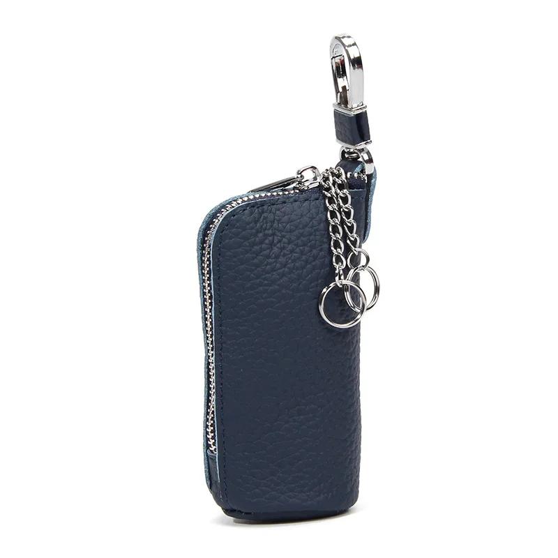 Women Genuine Leather Car Key Chain Wallet Waist Hanging Keys Pouch Zipper Closure Home Key Money Organizer Case