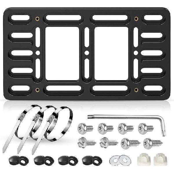 Front License Plate Bracket Holder, 2 Drill License Plate Mount, Universal Bumper Car Tag Frame Mounting Kit License Plate Bracket