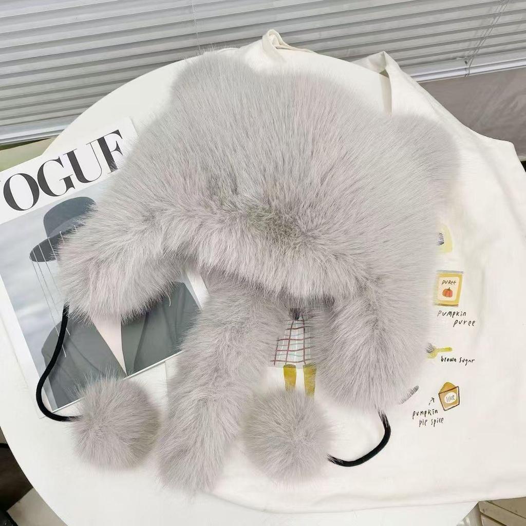 Girls' Winter Furry Lei Feng Hat with Cute Bear Ears and Face-Revealing Design for Northeast China
