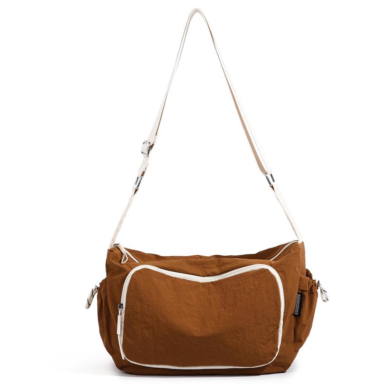 

Повседневная простая женская сумка через плечо из нейлона, много карманов, водонепроницаемая сумка-мессенджер, однотонная женская сумка через плечо для прогулок коричневый