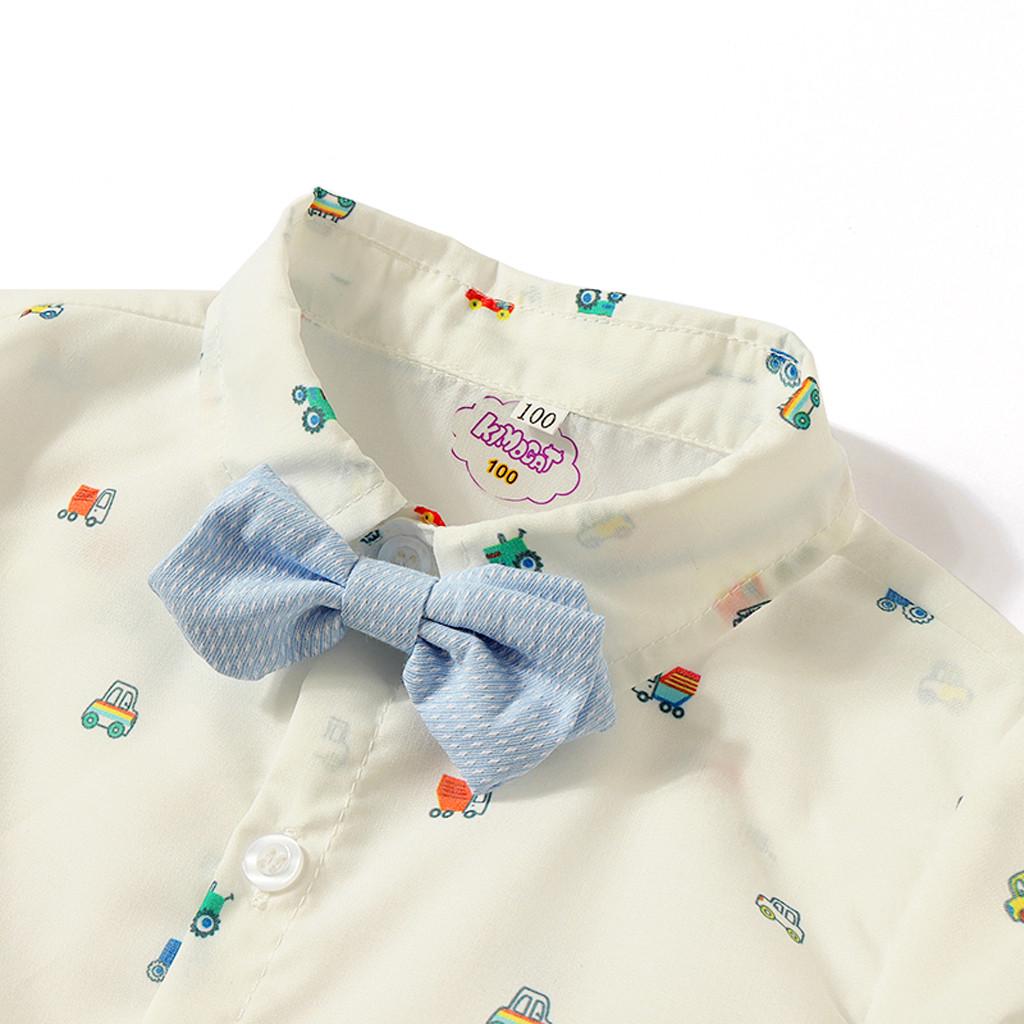 Toddler Baby Boys Cartoon Car Bow Tie T-Shirt Tops+Suspender Pants Outfits