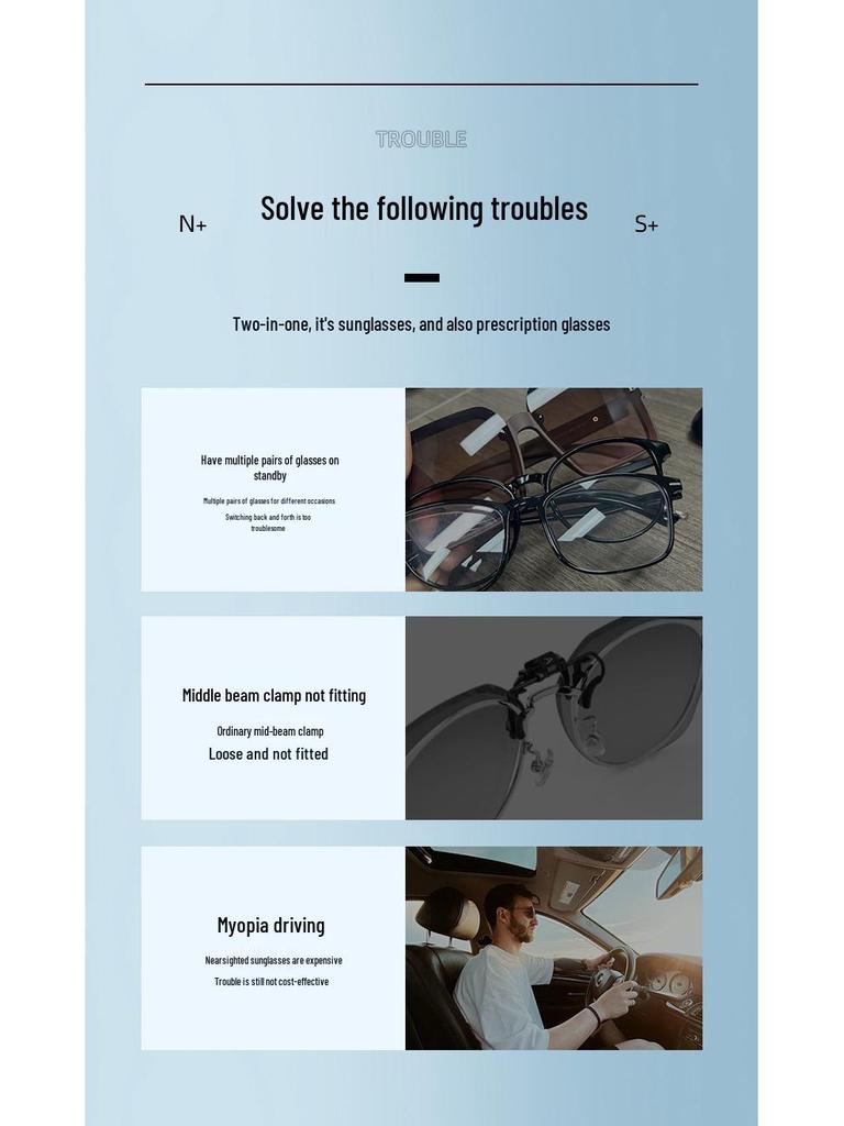 New Women's Metallic Blue Light Sunglasses with Three-in-One Magnetic Clip-On Set - Polarized Outdoor Sunglasses Unisex