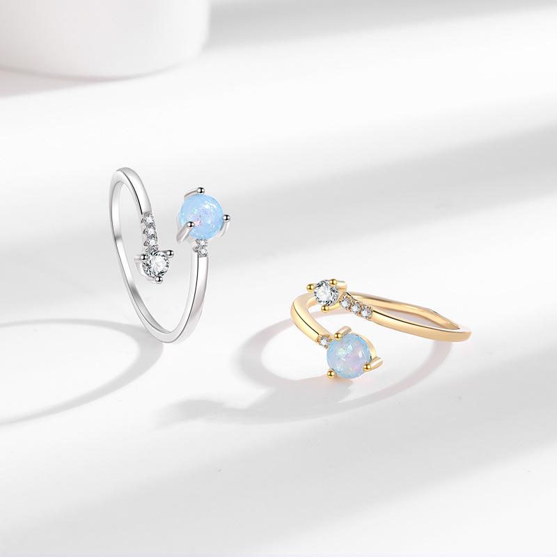 Elegant European-American Style Adjustable Opal Ring with Zircon for Women