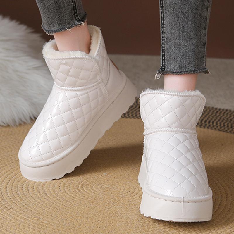 Fashion Thicken Warm Plush Snow Boots Women Thick Sole Patent Leather Waterproof Winter Boots Woman Non Slip White Platform Ankle Botas