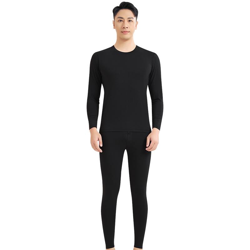 Męski Młodzieżowy Zestaw Bielizny Termicznej z Lyocellu z Okrągłym Dekoltem, Bez Podszewki, Cienki, Jesień/Zima