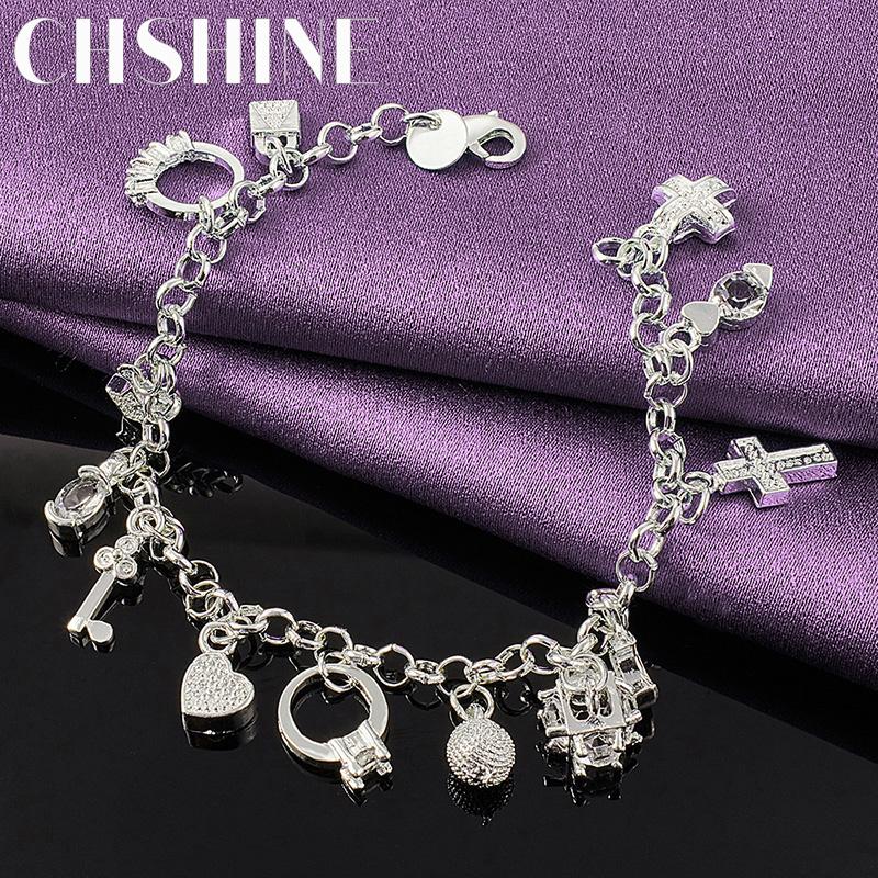 CHSHINE 925 Sterling Silver Ring/Star/Cross/Heart/Key/Lock/Round Pendant Bracelet Fashion Charm Wedding For Women Jewelry