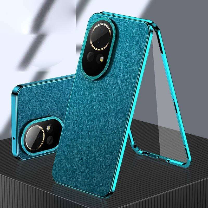 Etui dla Huawei P80 P30 P40 P70 Nova 14 13 Ultra Honor 200 100 90 80 70 Magic 8 Pro, Aluminiowy Bumper z Hartowanym Szkłem i Skórzanym Tyłem Bumpery na Telefon