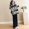 Spring Maternity Two-Piece Set: Fashionable Long-Sleeved Striped Jacket & Loose Belly-Covering Top