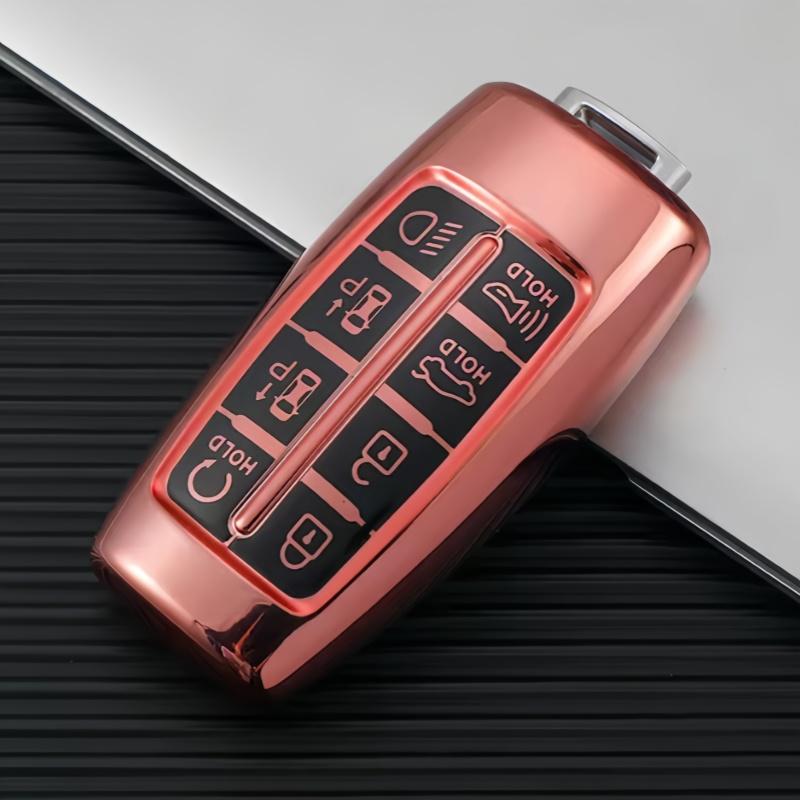 

8 кнопок ТПУ Чехол для ключа автомобиля для Hyundai Genesis G80 GV70 GV80 GV90 2020 2021 2022 Корпус Брелок Держатель Аксессуары для ключей розовый