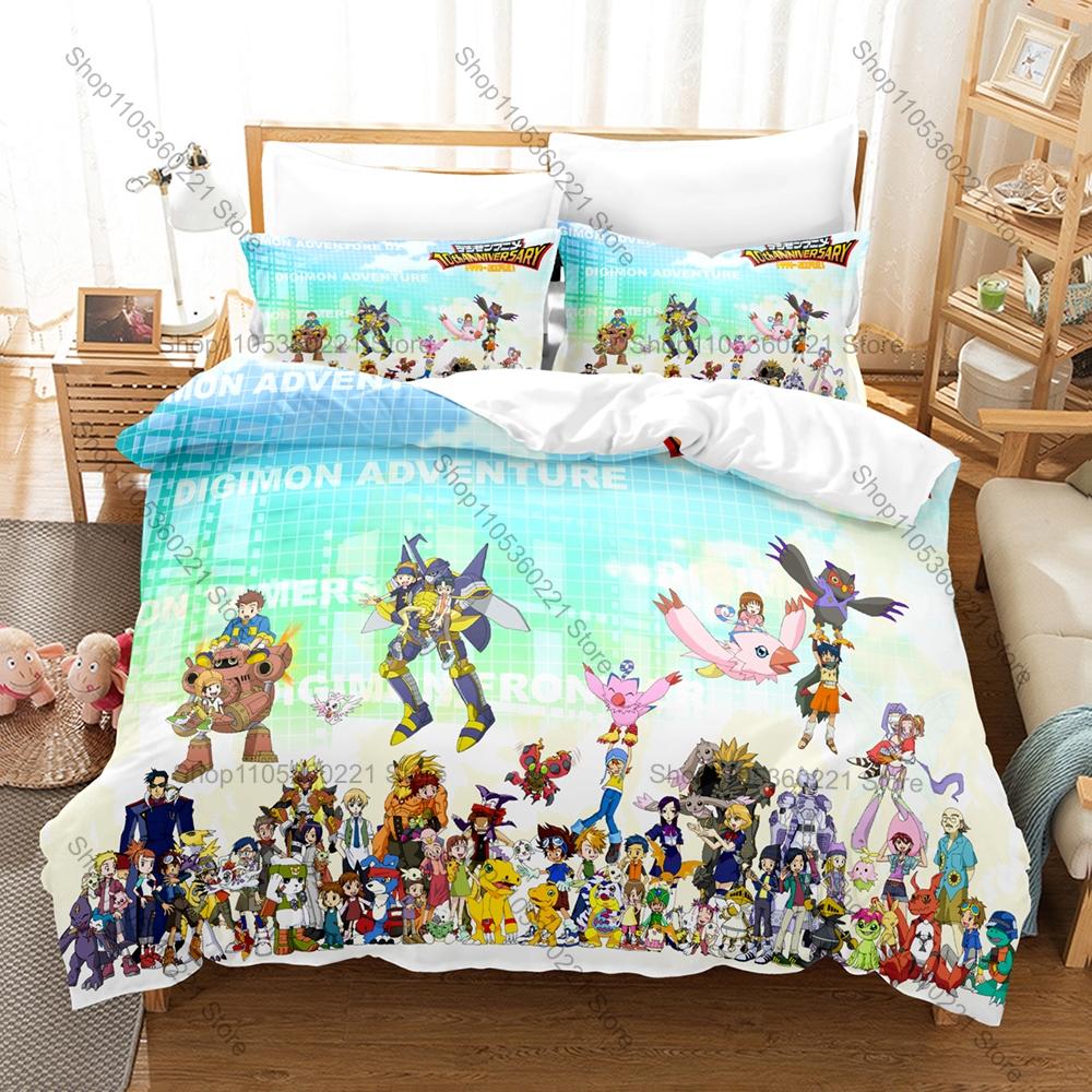 New Digimon 3PCS Bedding Set Duvet Cover And Two Pillowcases Microfiber 3D Digital Printed Anime Bed Linens Home Decoration