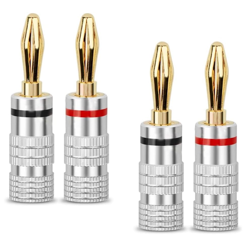 APEZHLQ Banana 24K Gold for Plugs, 4-Pack (2 Red/2 Black), Screw-In Type, Solderless, Plated, Speakers, 12-18AWG