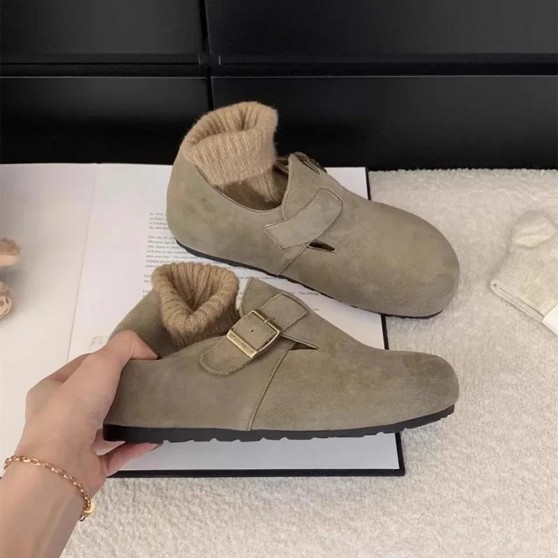 

Женская обувь 2024 года, брендовые женские туфли на плоской подошве с пряжкой и ремешком, модные повседневные туфли на плоской подошве с круглым носком, женские зимние туфли на плоской подошве из бархата, легкие туфли на низком каблуке 38