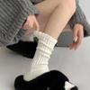 Women Knitted Long Socks Girls Casual Black White Solid Loose Crochet High Tube Lolita Cotton Boot Cuffs Ruffles Socks