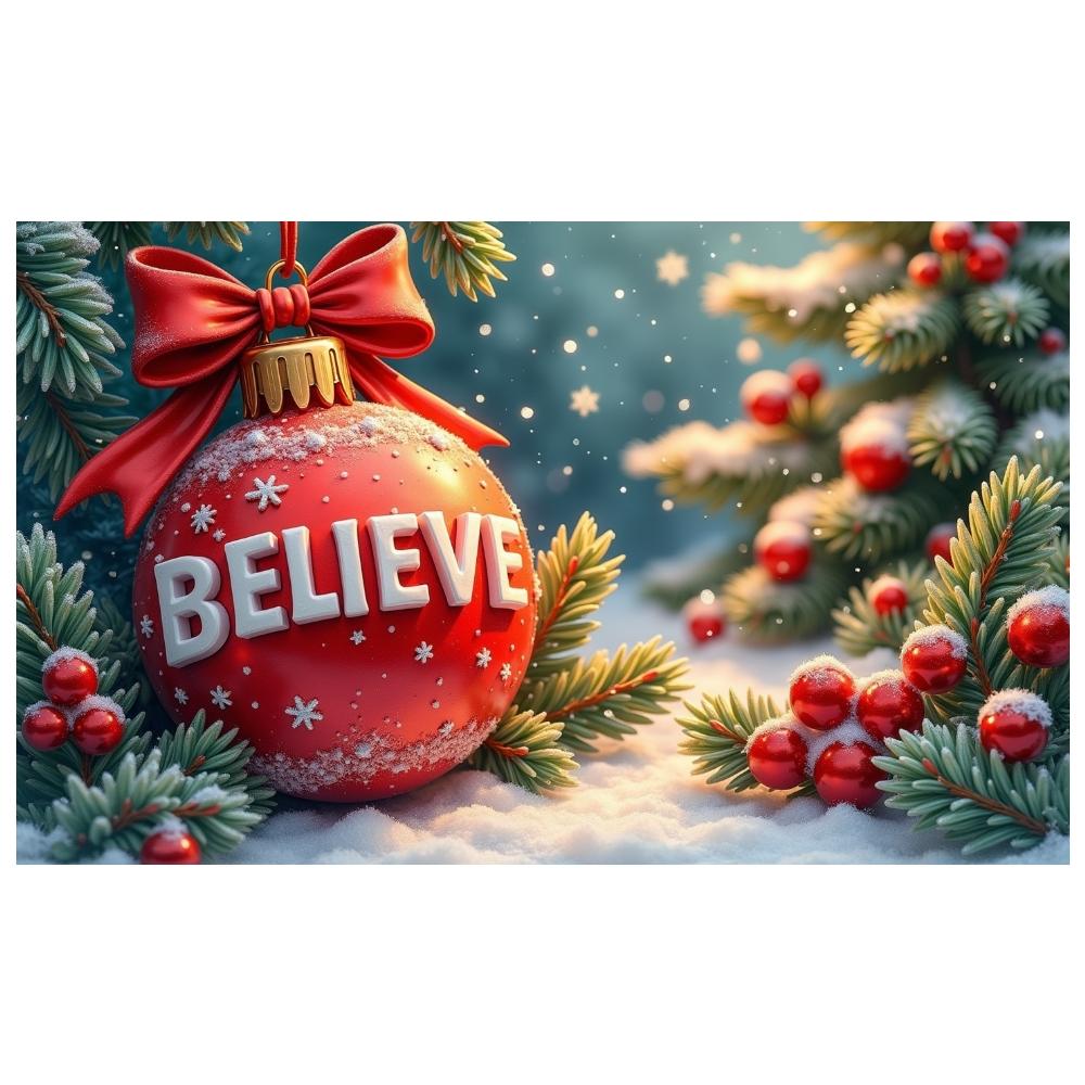Christmas Theme Display Holiday Decorative BELIEVE Banner Christmas Ornament Display Frosted Finish Holiday Backdrop For Winter