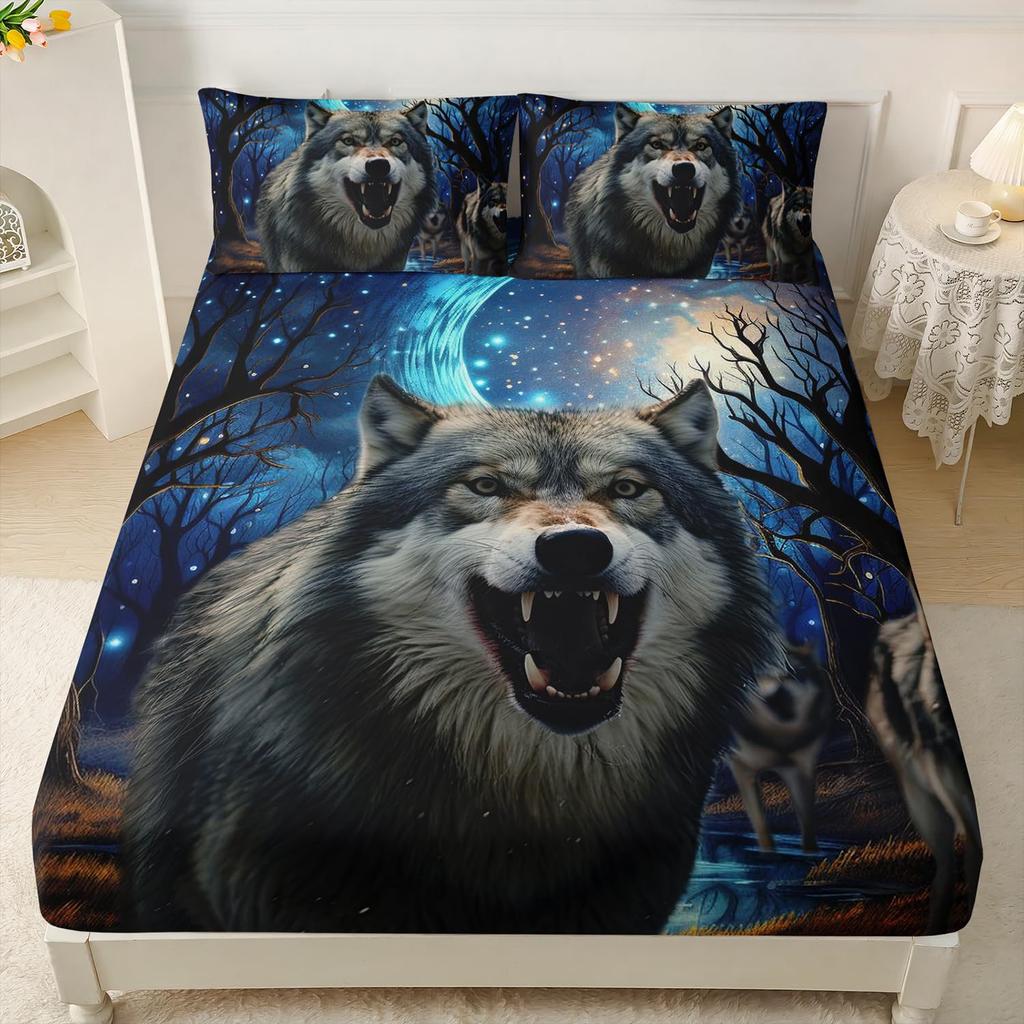 Purple Starry Night Galaxy Sheet Three-Piece Digital Printing Couple Outdoor Wolf Sheet Bedding