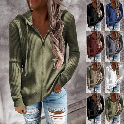 Neue Herbst und Winter Casual Einfarbig Hoodie Lose Gestrickte Zipper Strickjacke Langarm Mit Kapuze Pullover Frauen