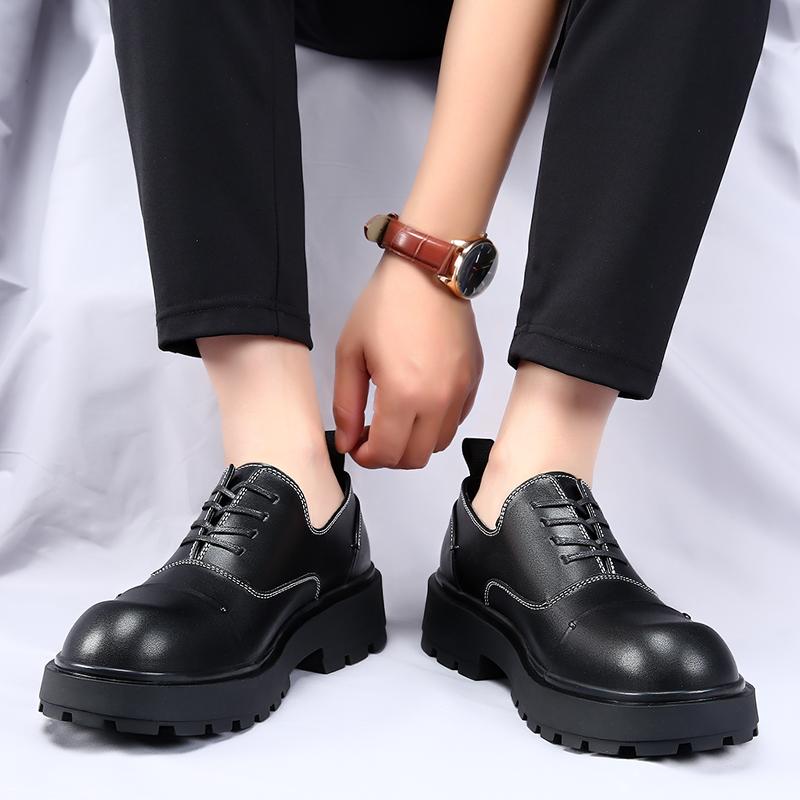 Nowa Moda Skórzane Męskie Buty Casual Oddychające Biznesowe Sznurowane Minimalizm Gruba Podeszwa Męskie Buty Podwyższające Wzrost Buty do Chodzenia