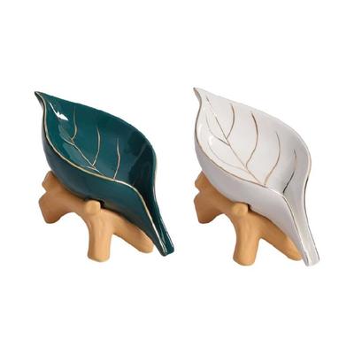 Modern Ceramic Soap Holder NonSlip Base Golden Leaf Pattern Soap Dish Organizers Tray for Bathroom Kitchen Essential