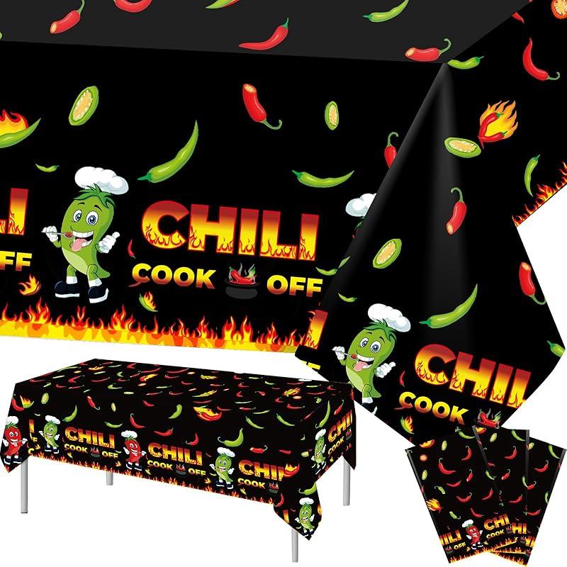 10 Pcs Chili Cook Off Decorations Set Chili Cook Off Banner Chili Pepper Disposable Tablecloth Plastic Table Cover Balloons Fire Balloons Chili Tablecloth