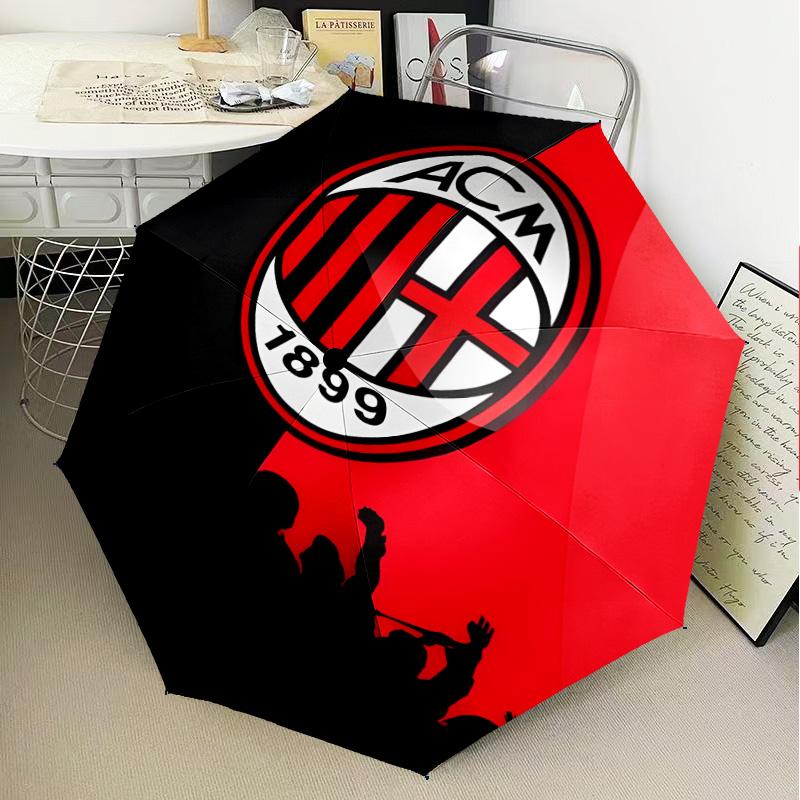 1PC Milan Football club Printed Umbrella Folding umbrella, automatic umbrella 8-Frame for Travel, camping Fan gifts Christmas Gifts