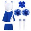 Kids Girls Dance Outfit Round Neck Sleeveless Dress with Shorts Bowknot Headwear Hand Flowers Socks Cheerleading Uniform Outfits