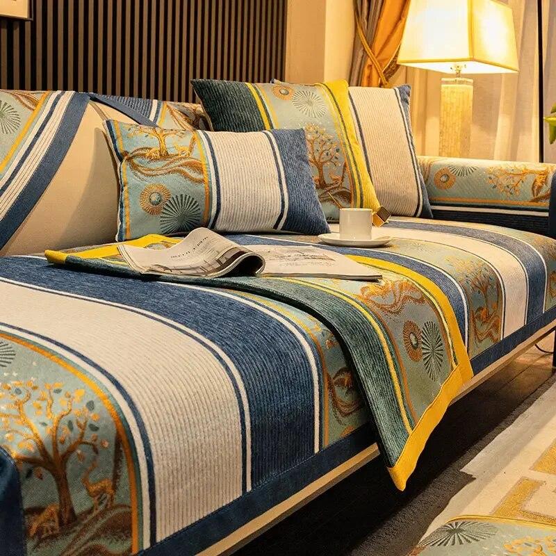 Chenille Sofa Cushion Four Seasons Universal Jacquard Leaves Sofa Protective Cover Anti-slip Towel For Living Room Decoration