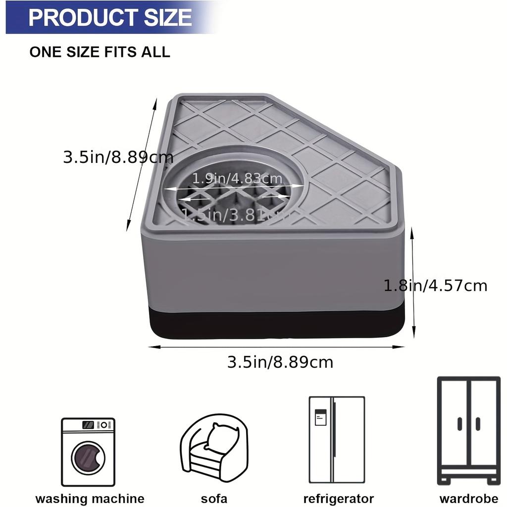 4pcs Shock-Absorbing Pads for Washing Machines Dryers and Refrigerators Anti-Slip Noise Reducing Moisture-Proof Base