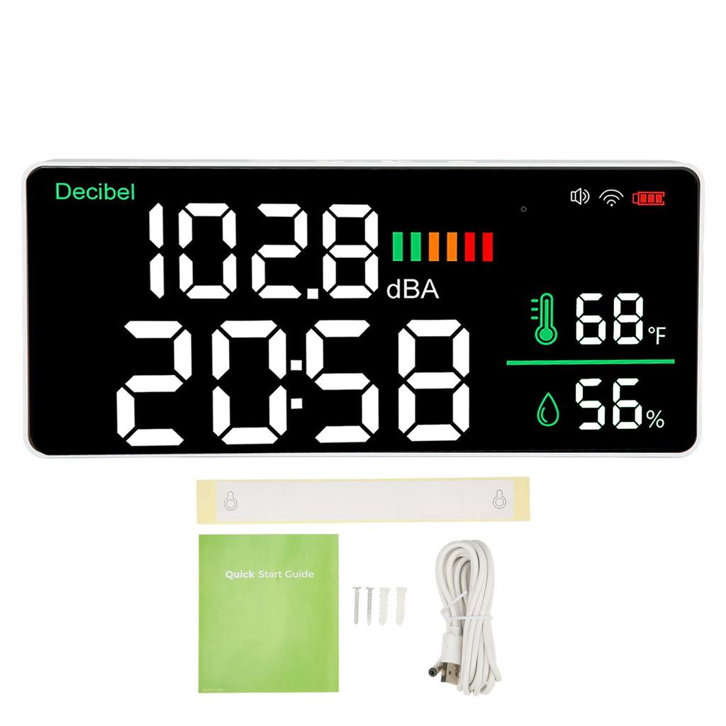 LED Decibel Meter 2.4G WiFi Wall Mounted 11 Inch LED Temperature Humidity Time Display Sound Level Meter for Tuya