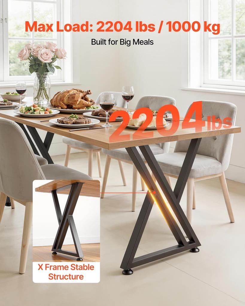 Table Legs, 740 X 610 Mm (H X W) Steel Furniture Legs, 1000 Kg Max Load Heavy Duty, Easy Installation, Stable for Home Office Desk DIY, Coffee Dinner