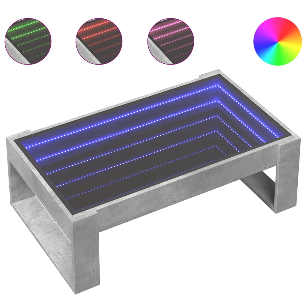 Infinity LED Coffee Table in Concrete Grey 90 x 53 x 30 cm