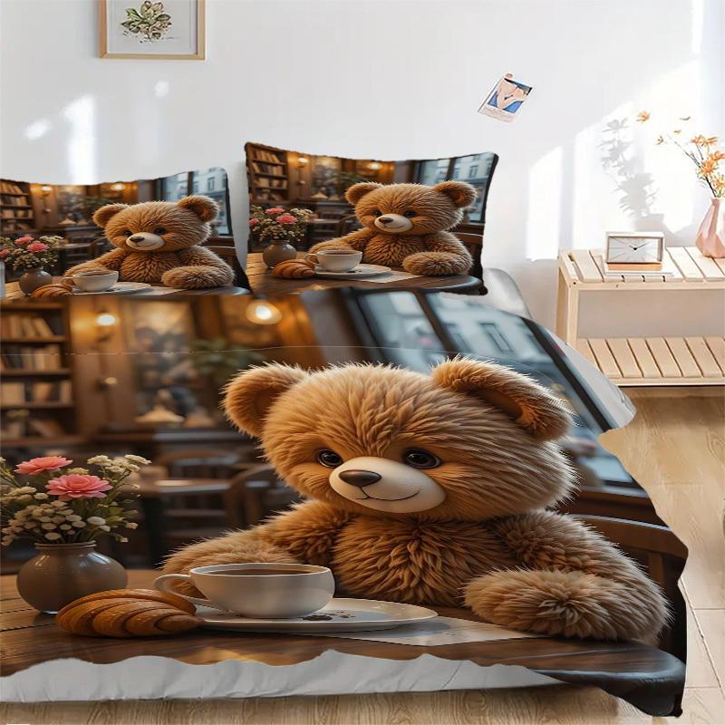 Set Biancheria da Letto Orsacchiotto Anime 3 Pezzi - Include Una Copripiumino e Due Federe (Nessun nucleo) - Perfetto per la Decorazione della Camera da Letto e della Camera degli Ospiti,
