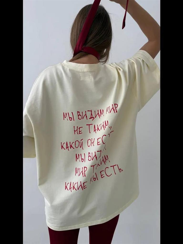100% Cotton Oversized Casual Letter Print T-Shirt