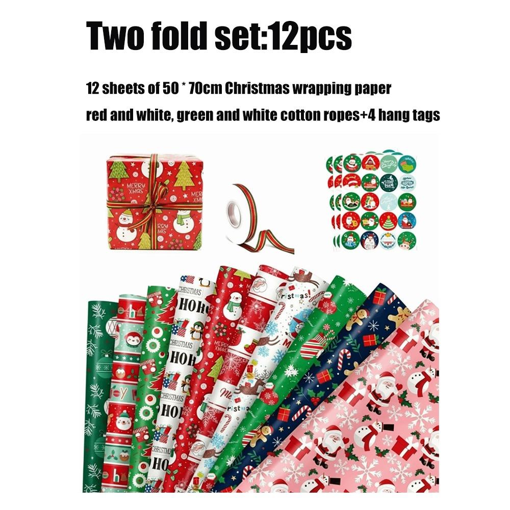 12pcs Striped Print Gift Wrapping Paper Snowflake Print Christmas Wrapping Paper Holiday Presents