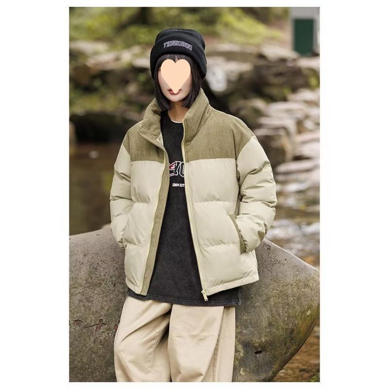 Winter Stand Collar Puffer Jacket: Double Color, Thick Cotton, Unisex