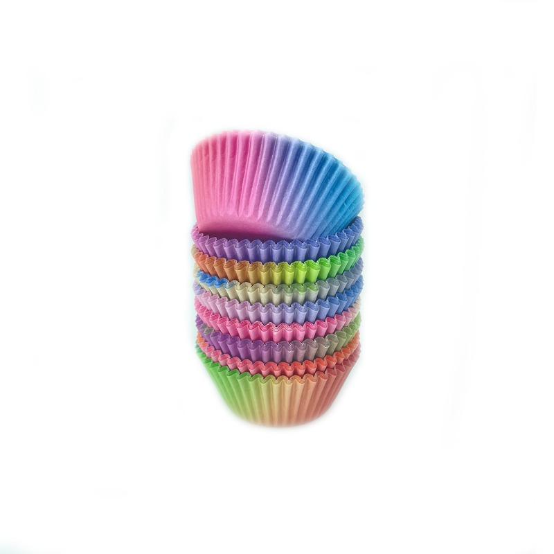 200pcs Gradient Color Cake Paper Tray Disposable High Temperature Resistance Oil Proof Paper Cup Household Kitchen Baking Mold
