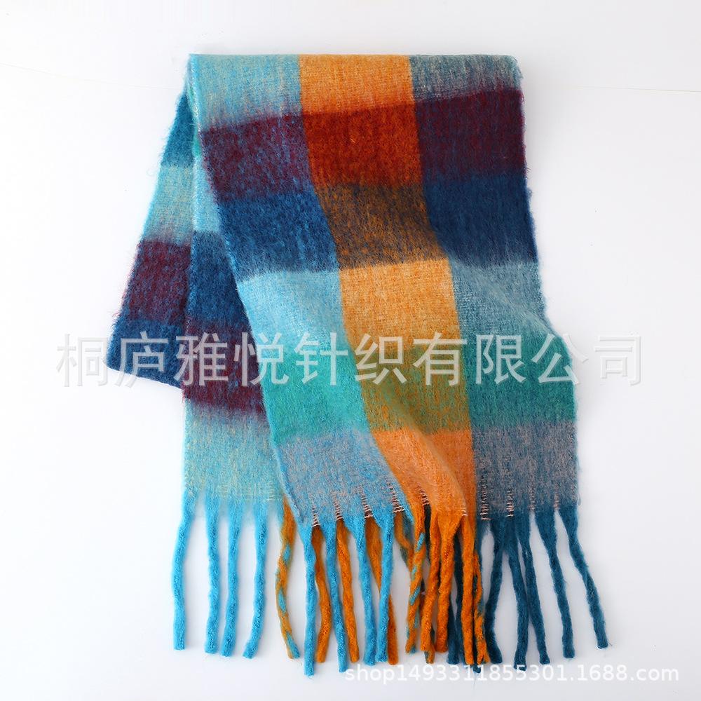 Premium color plaid scarf women's winter warm scarf mohair thickened scarf versatile shawl